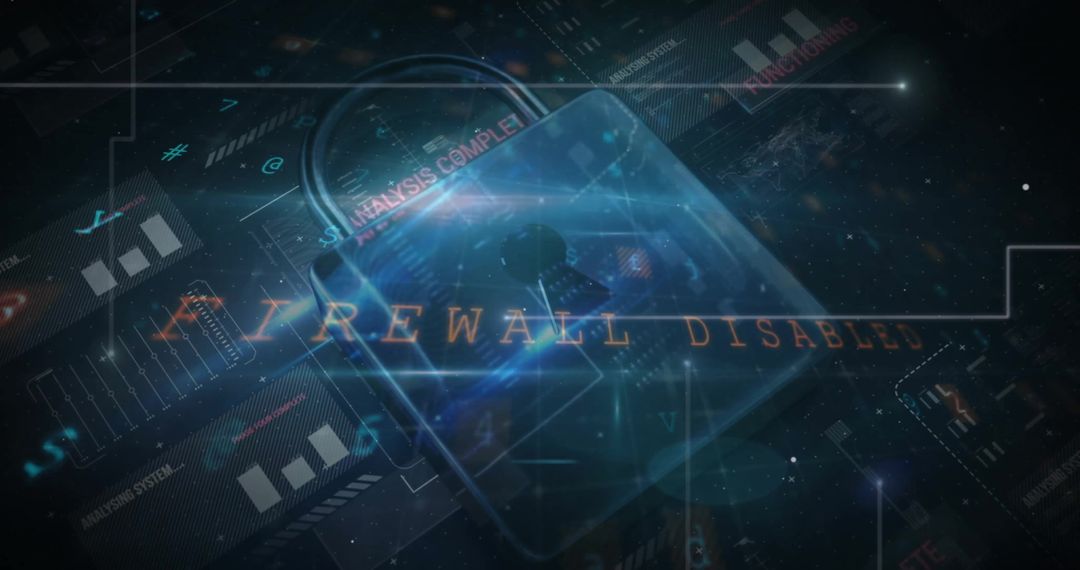 Cyber Security Concept with Digital Padlock and Firewall Notification