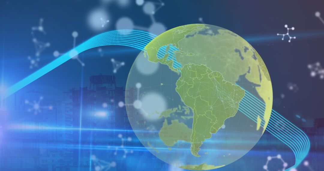 Digital Globe with Data Overlays on Urban Background