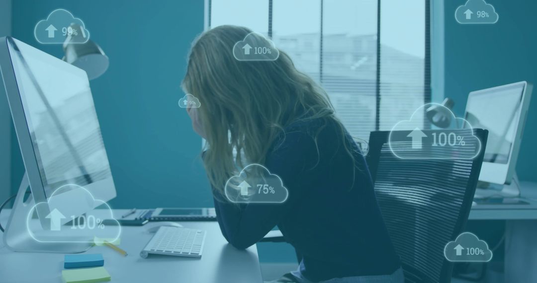 Businesswoman Interactive Cloud Computing Display