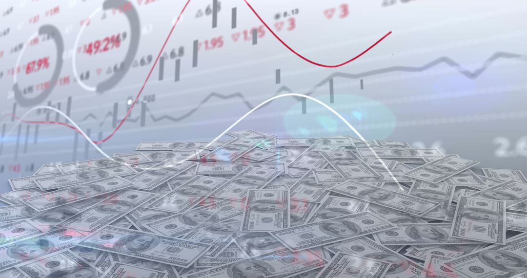 Digital Data Overlay on Stack of US Dollar Bills