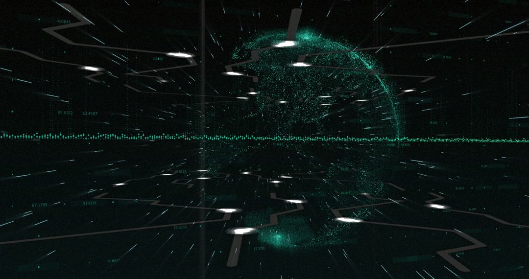 Abstract Digital Globe with Futuristic Data Points and Light Trails