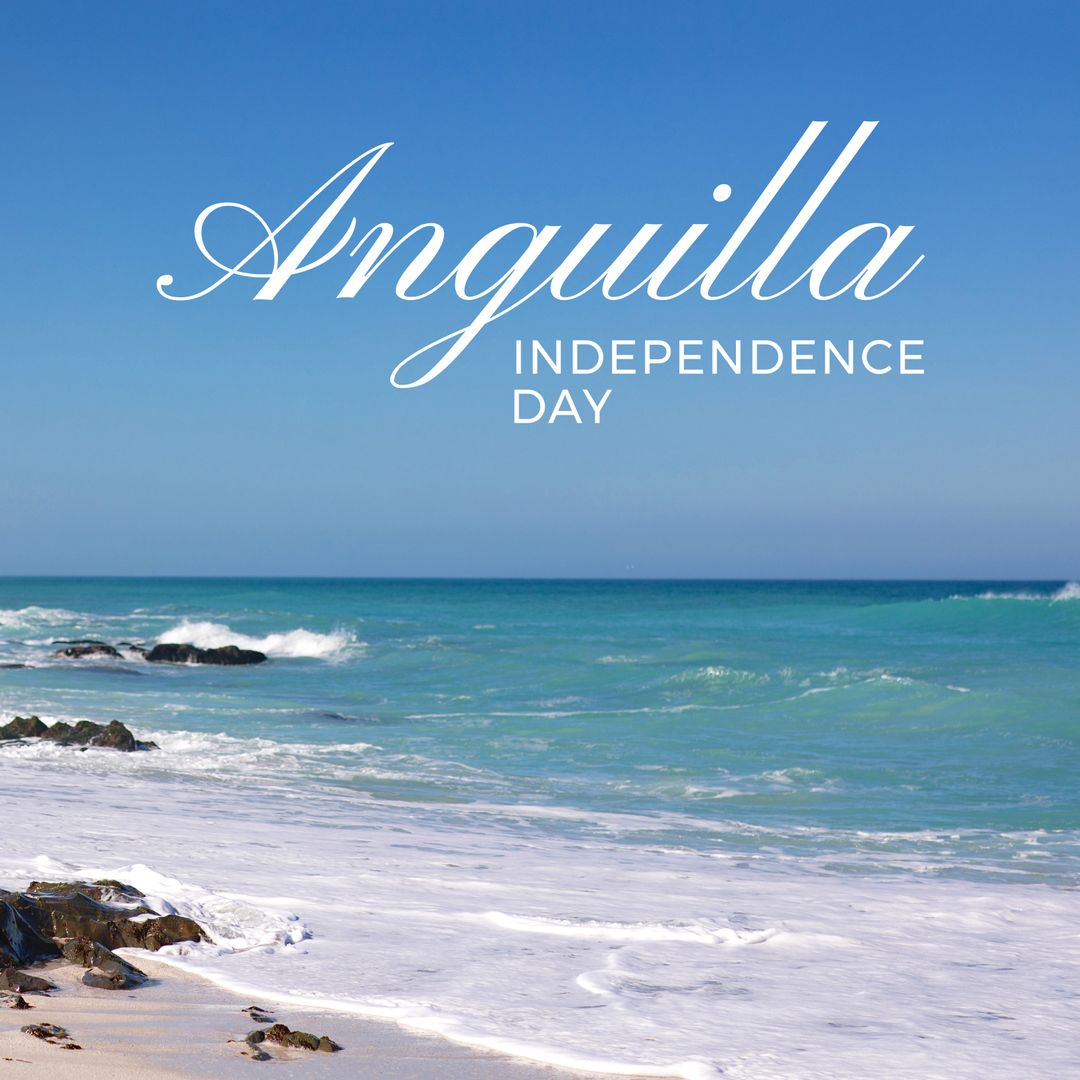 Serene Beach with Anguilla Independence Day Text Overlay