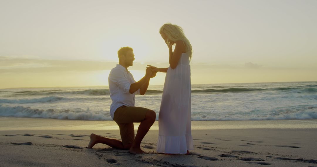 Sunset Beach Proposal with Ocean Waves