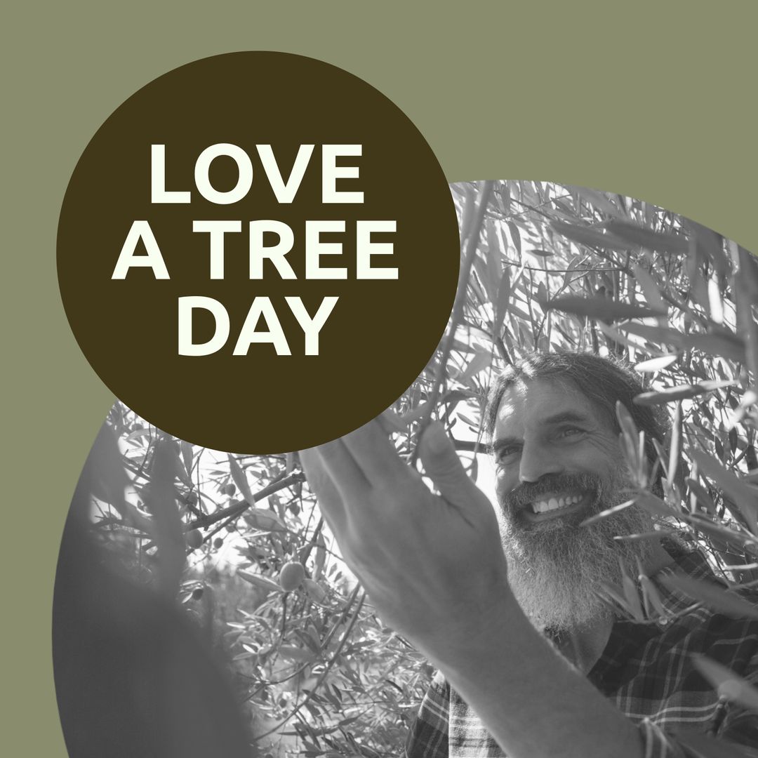 Celebrating Love a Tree Day with Smiling Bearded Man in Nature
