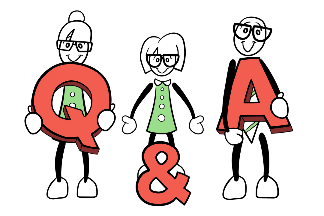 Cartoon Characters Holding Q & A Letters on Transparent Background
