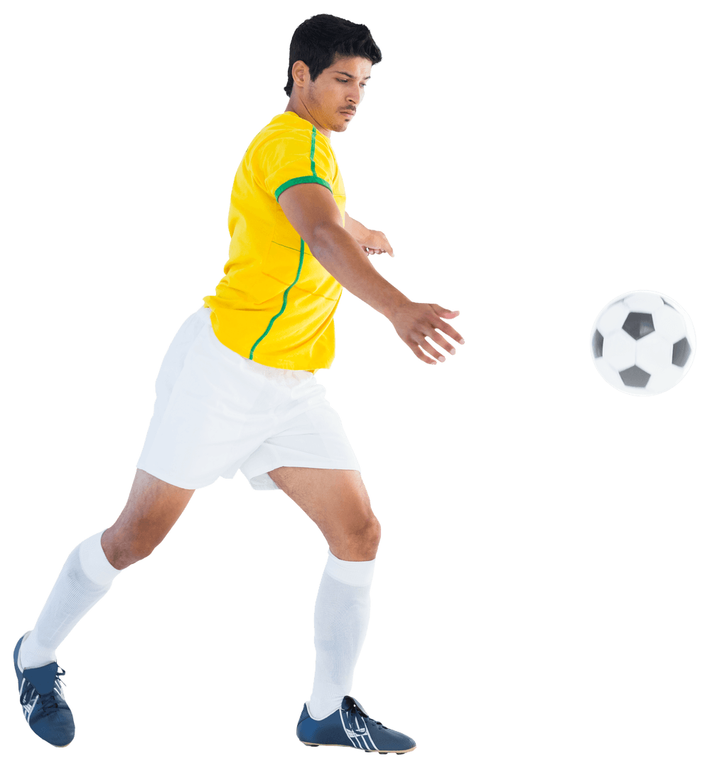 Caucasian Male Soccer Player Kicking Football Transparent Background