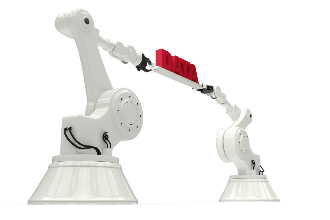 Transparent Robotic Arms Holding Data Message in Digital Theme