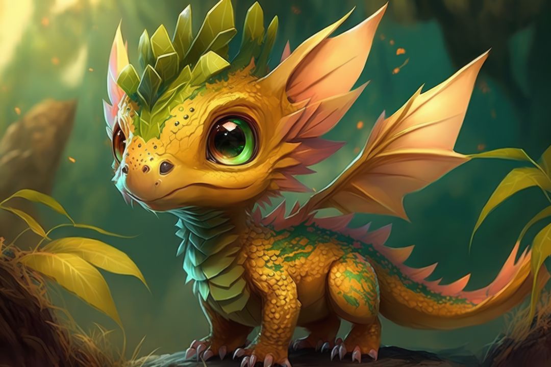 Image of cute green dragon over jungle, using generative ai technology - Free Images, Stock Photos and Pictures on Pikwizard.com