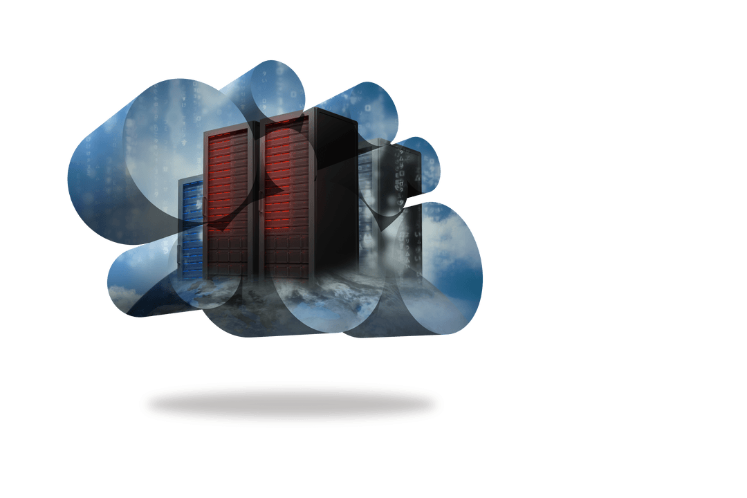 Digital Cloud with Transparent Glowing Server Towers Effect