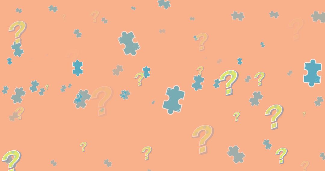 Playful Puzzle Pieces and Question Marks on Orange Background
