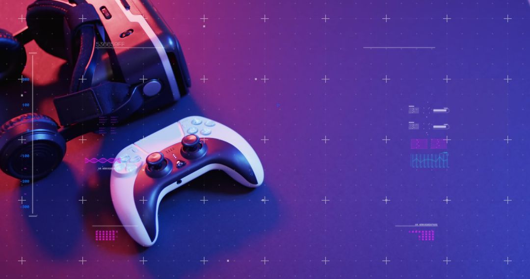 Futuristic Gaming Controller with VR Gear on Neon Background