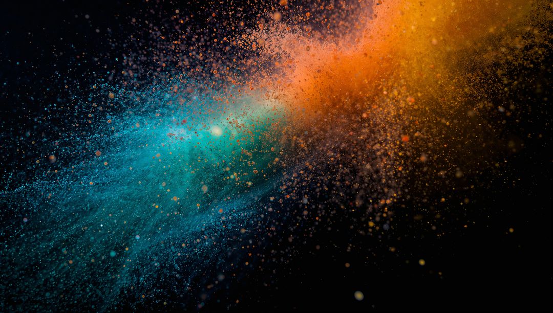 Colorful Powder Explosion on Black Background, Abstract Motion Art