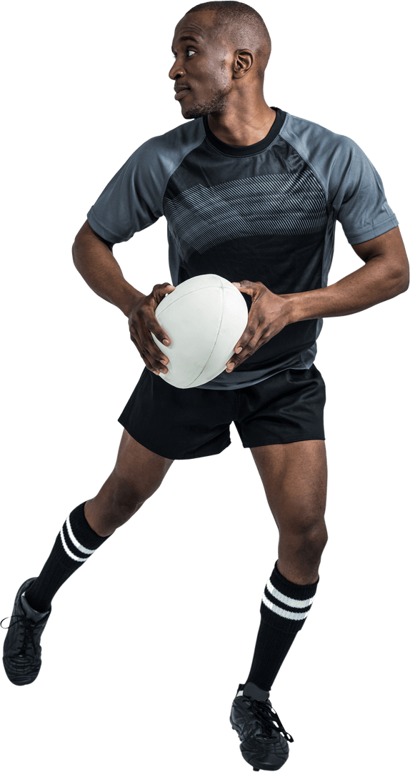 Transparent Rugby Player Running with Ball Action Pose