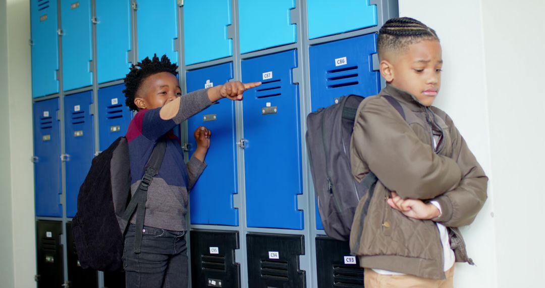 Children Experiencing Peer Conflict in School Hallway