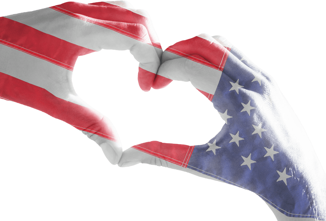 Transparent Heart Hands with USA Flag Overlay Symbolizing Hope
