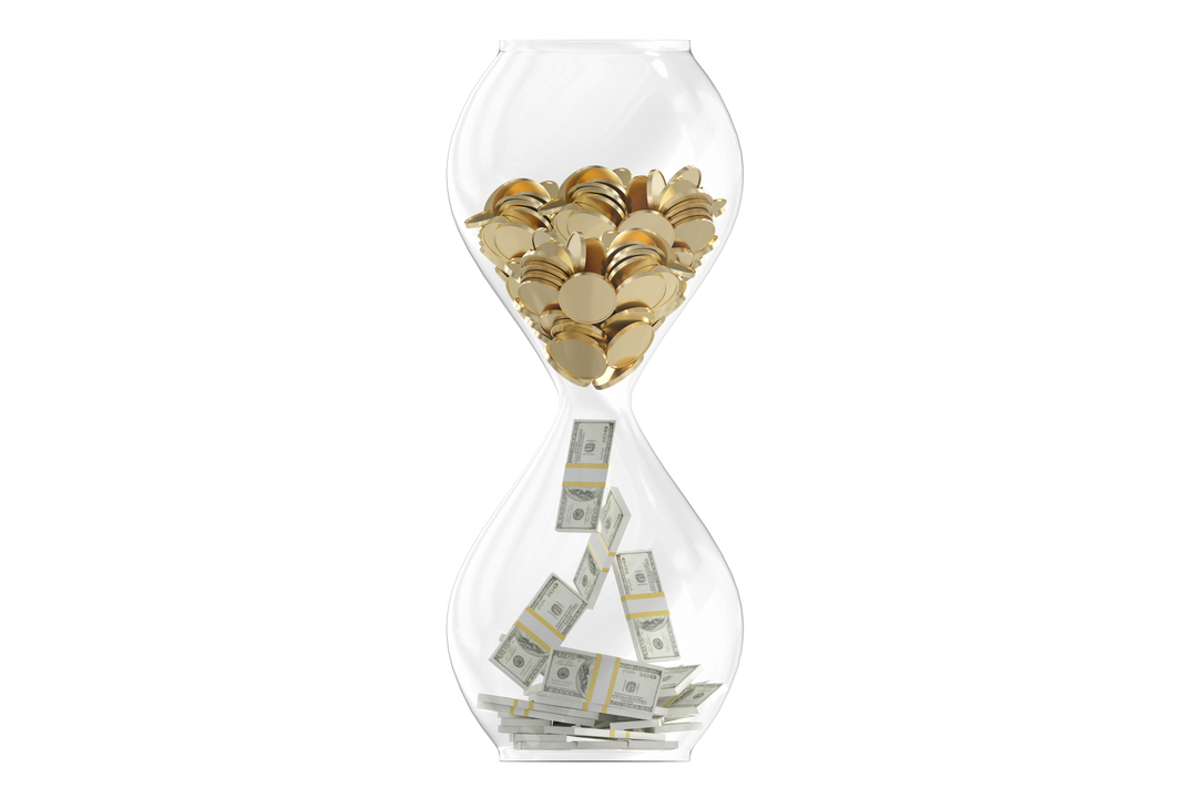 Transparent Hourglass Coins and Cash Flowing Through - Download Free Stock Images Pikwizard.com