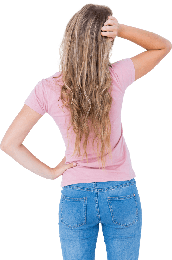 Thoughtful Transparent Woman with Long Hair in Casual Attire