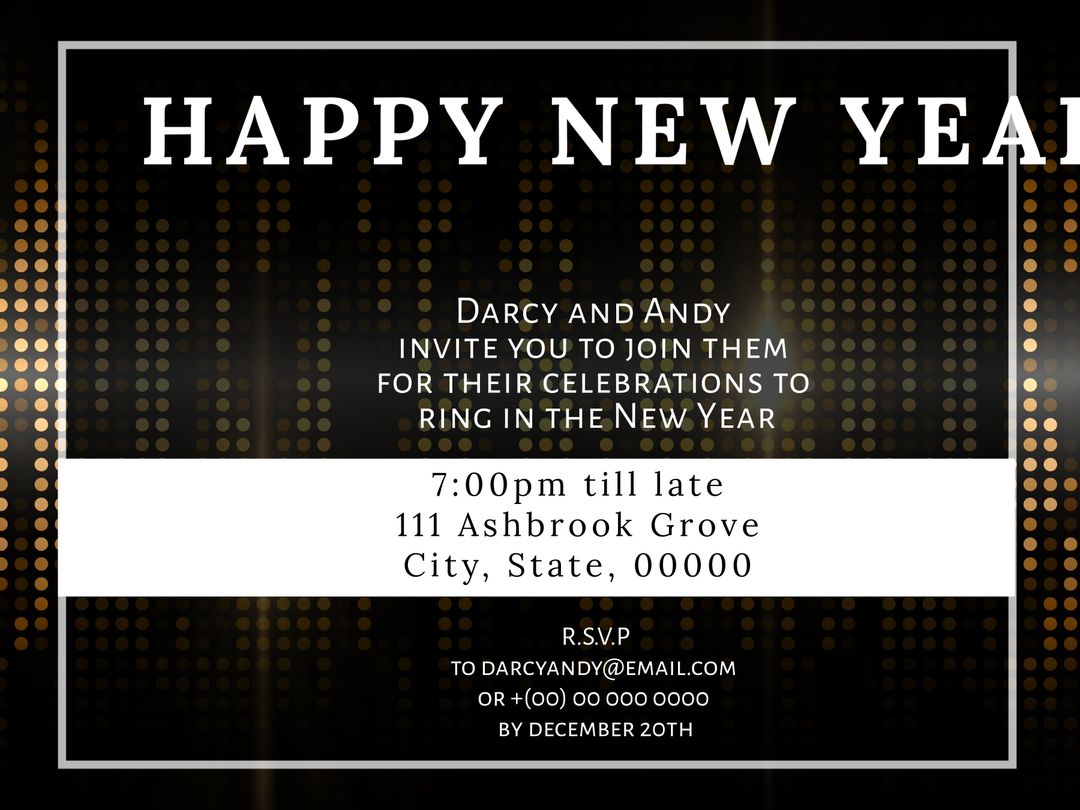 Elegant Black and Gold New Year Invitation