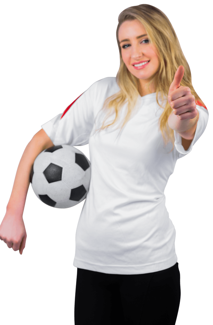 Transparent Image of Smiling Football Fan in White Jersey with Thumbs Up