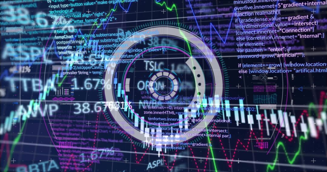 Data Analysis Concept with Circular Scanner and Financial Charts
