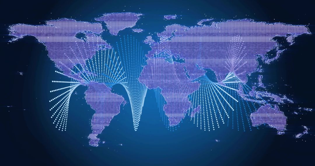 Global Digital Connectivity Map Showing Network Nodes, Data Flows and Cybersecurity Visualization