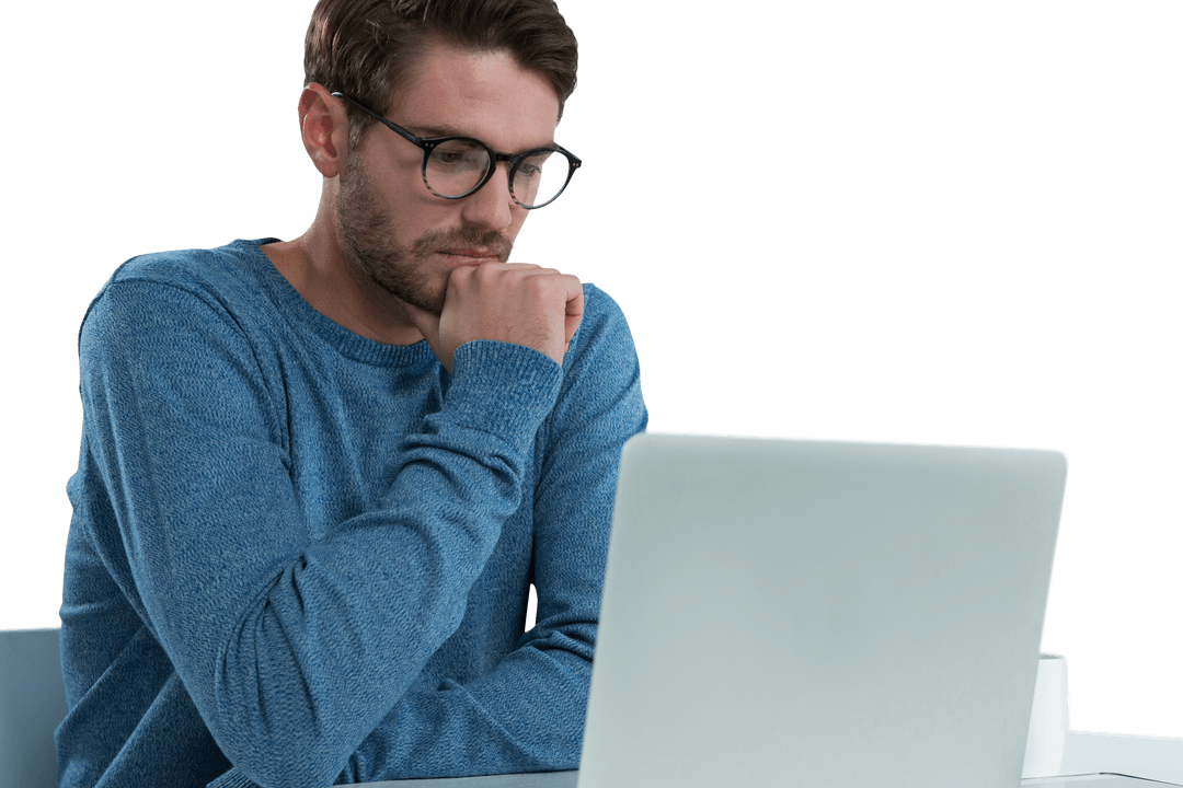 Transparent image of man using laptop in relaxed setting