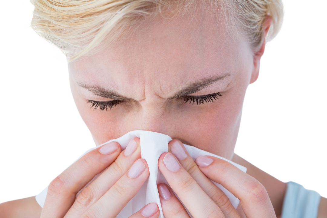 Close-up Transparent Image of Woman Blowing Nose with Tissue - Download Free Stock Images Pikwizard.com