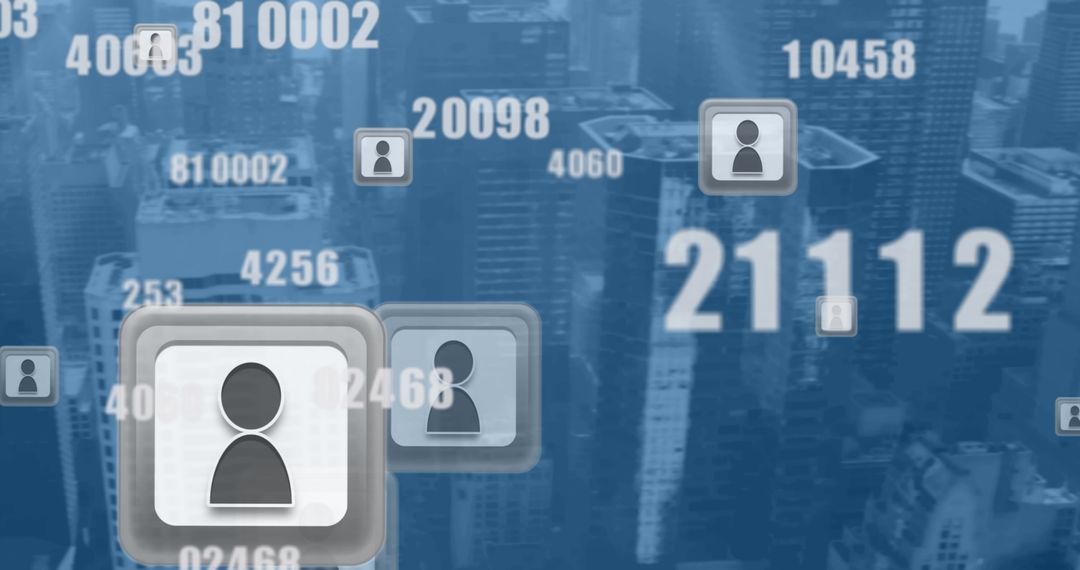 Digital Network Interface Overlaying Cityscape Background