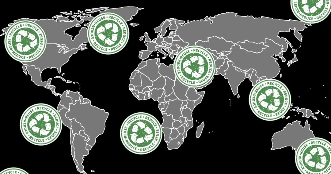 Global Recycling Icons on World Map Highlighting Sustainability