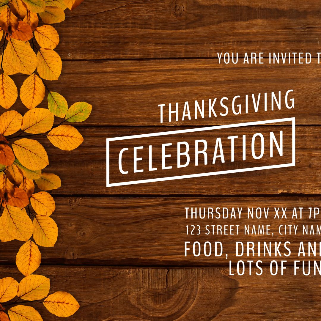 Thanksgiving Celebration Invitation with Autumn Leaves