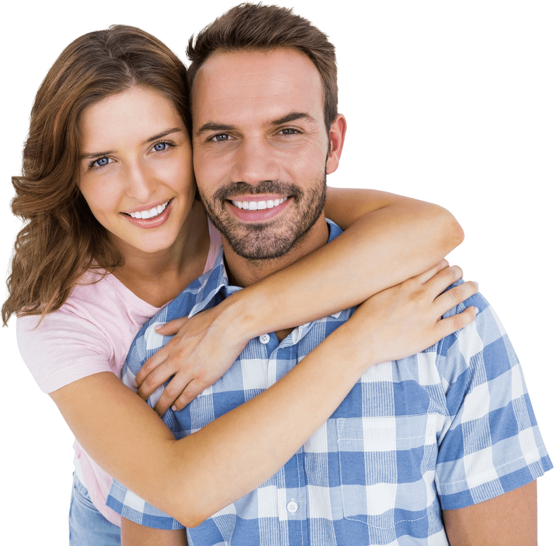 Transparent Happy Couple Embracing Joyful Smiling Love