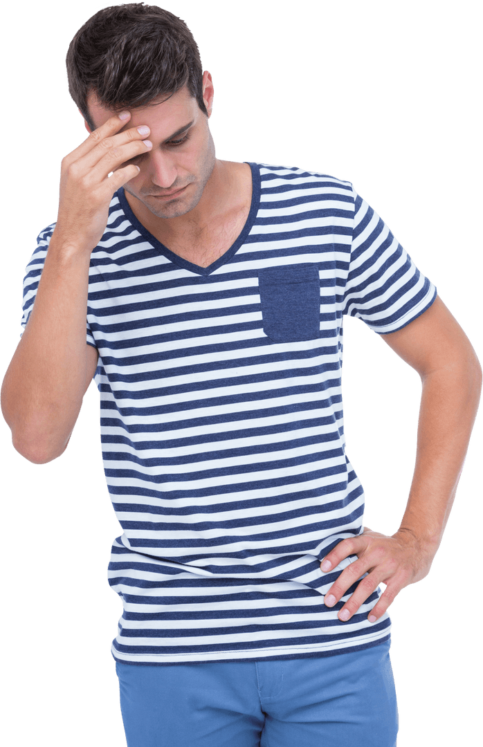 Pensive Young Man Pondering Isolated on Transparent Background