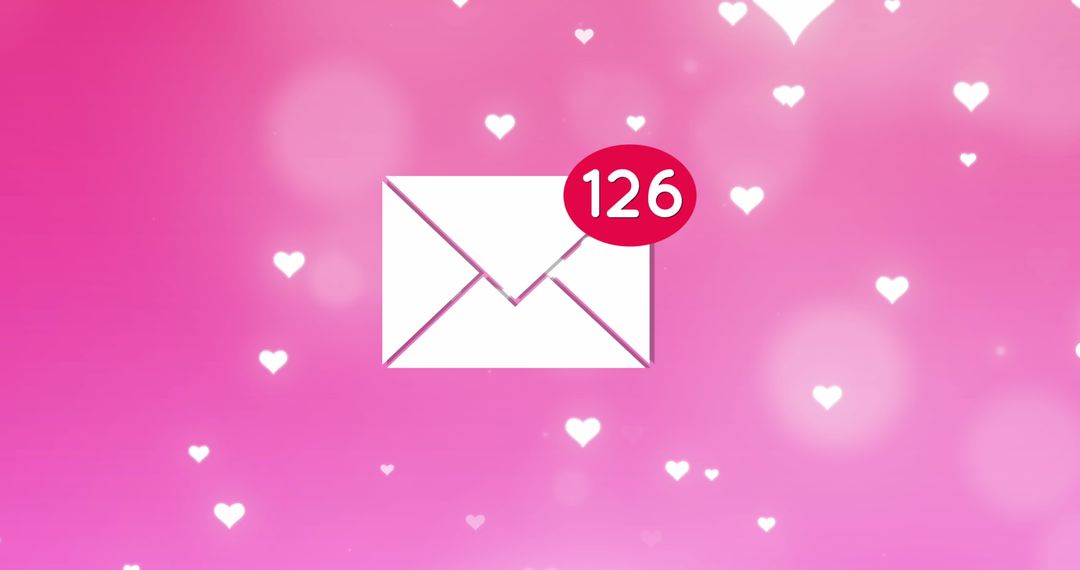Email Notification Icons on Pink Heart Background