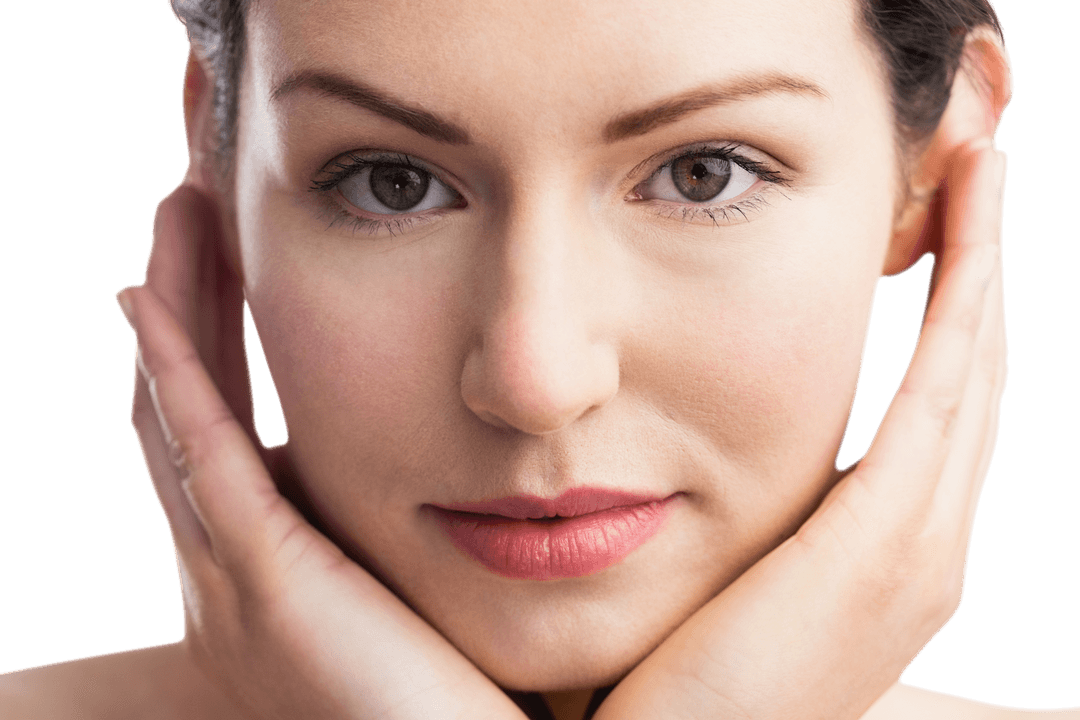 Transparent Portrait of Woman with Hands Framing Face