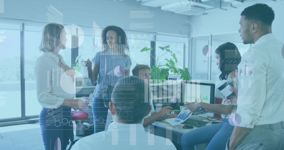 Diverse Team Discussing Financial Data Innovation in Modern Office