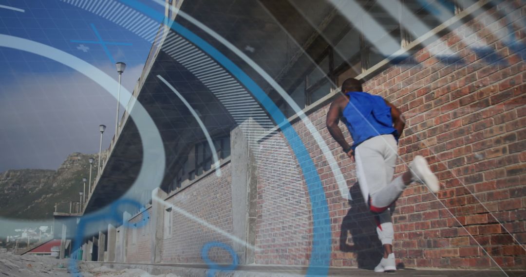 Digital Overlay on Runner Exercise Outdoors for Fitness