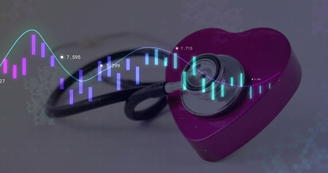 Stethoscope on Heart and Technology Overlays in Digital Health Concept