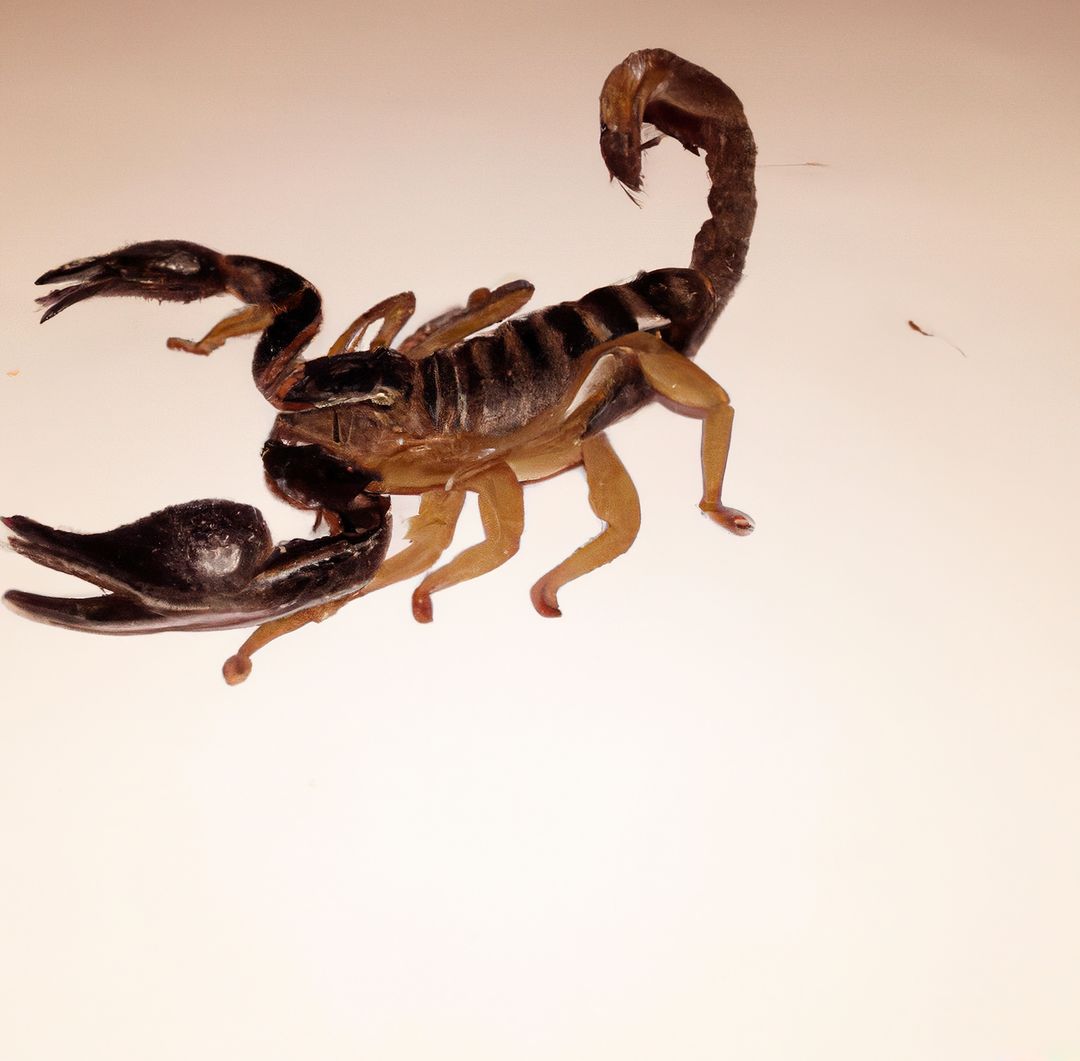 Image of close up of black scorpion on brown background - Free Images, Stock Photos and Pictures on Pikwizard.com