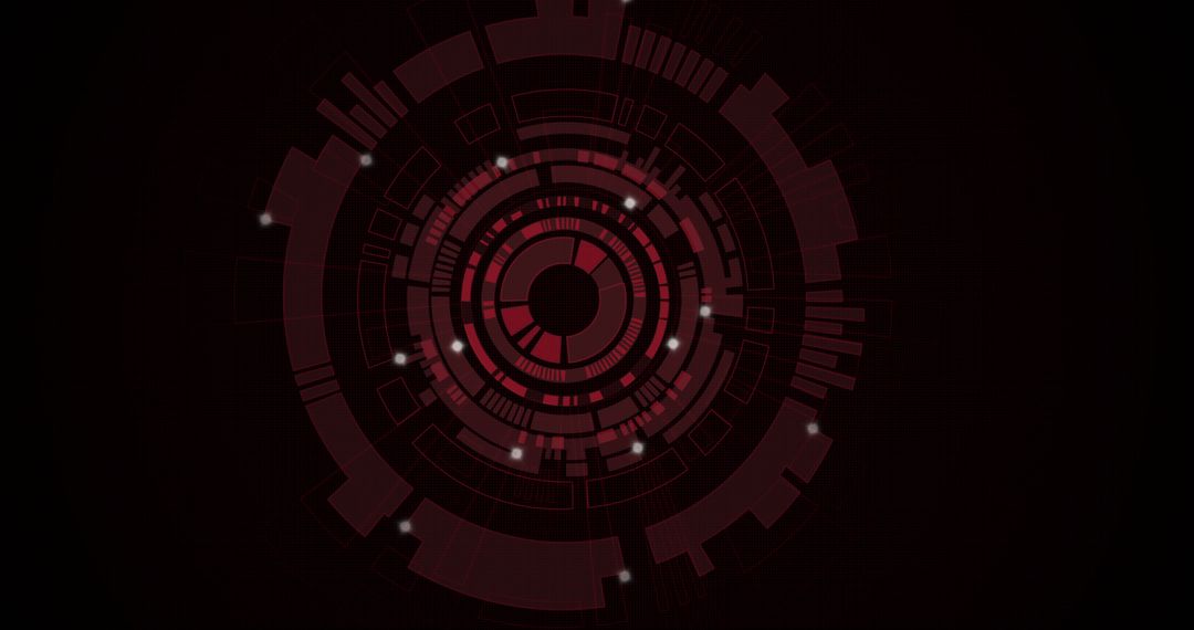 Futuristic Tech Interface with Digital Red Circles on Black Background