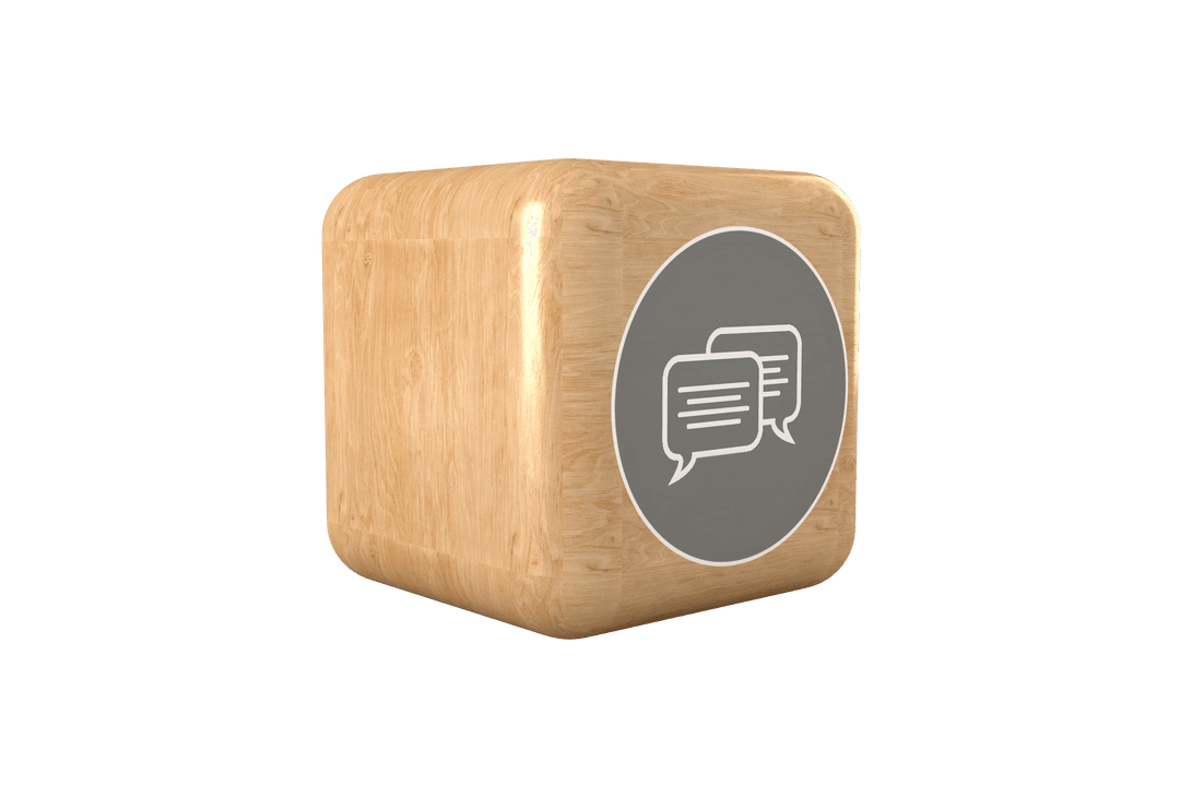 Wooden Cube with Speech Bubbles Symbol on Transparent Background