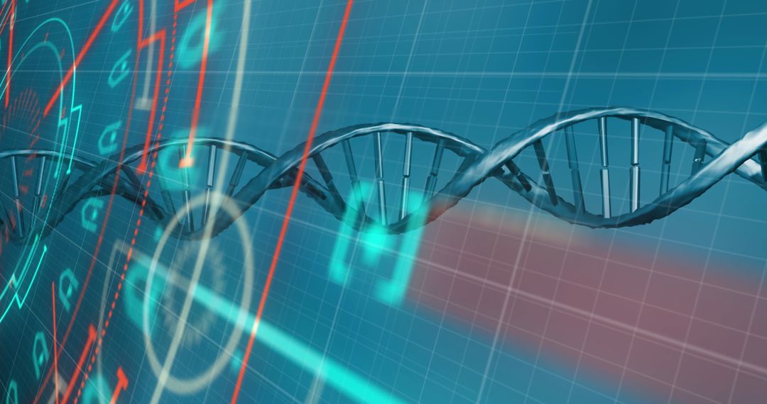 Futuristic DNA Sequence with Data Interface Visuals