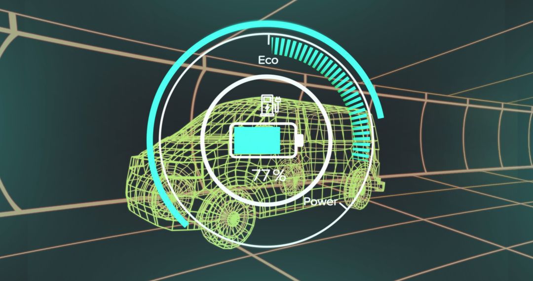 Futuristic Electric Car Digital Interface with Technical Specs