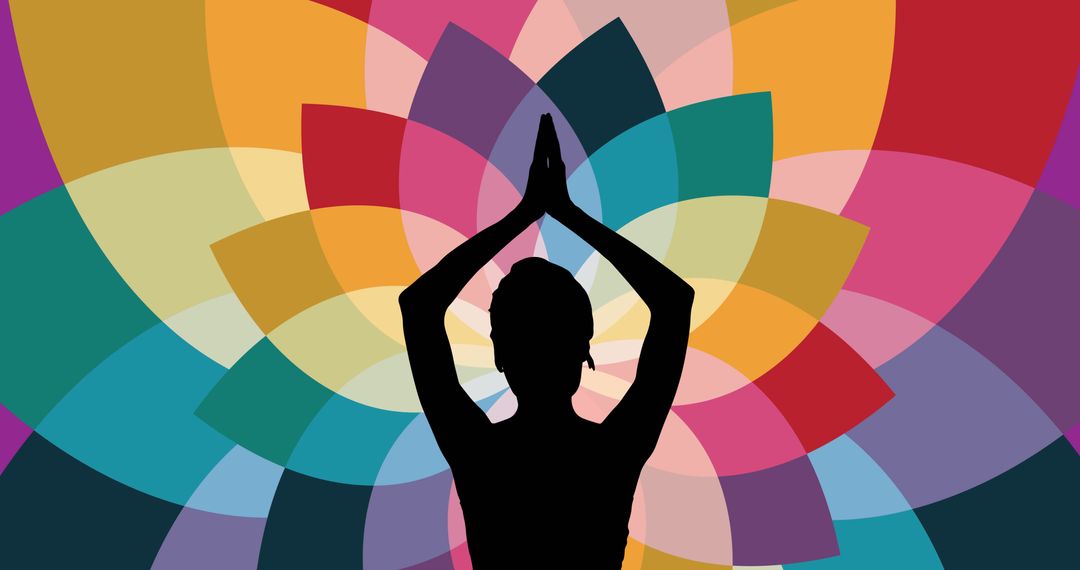 Silhouette of Person Meditating with Vibrant Flower Background