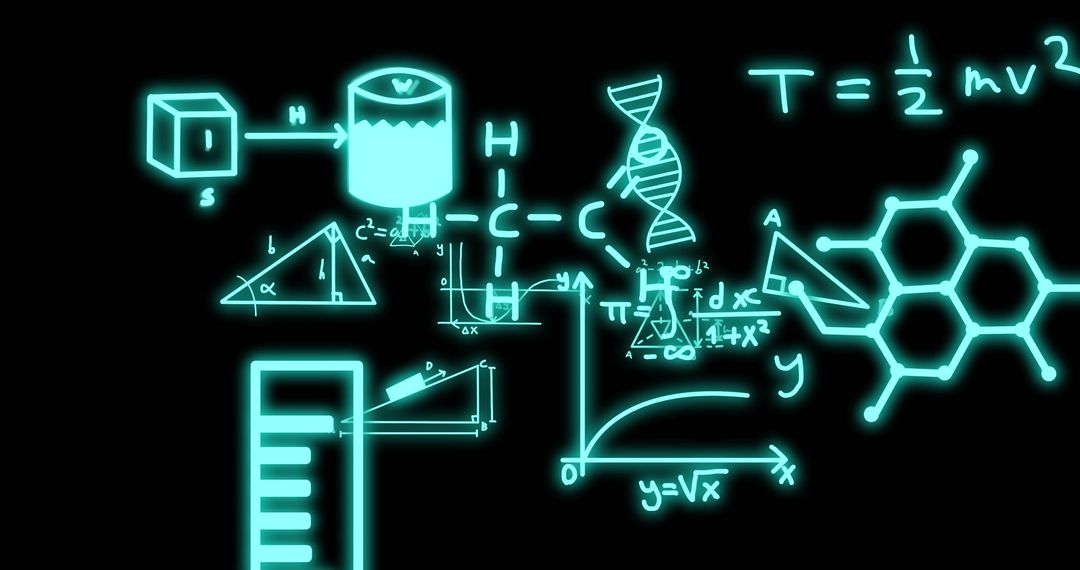 Futuristic Scientific Formulas and Equations in Neon Glow