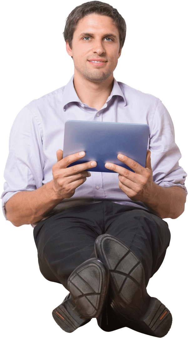 Businessman Holding Tablet Sitting Transparent