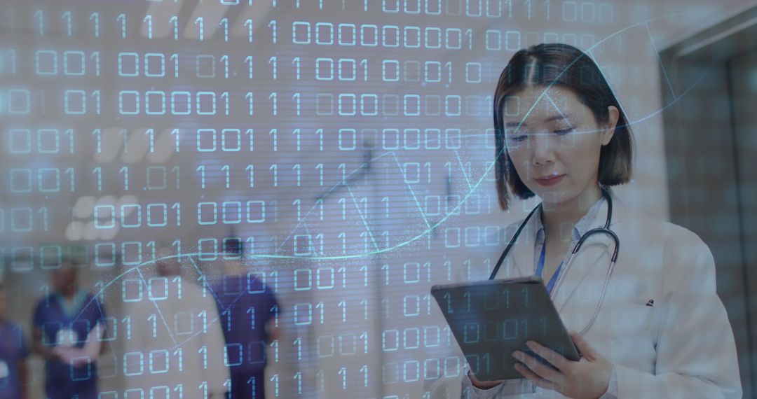 Digital Healthcare Future: Doctor Analyzing DNA Data on Tablet