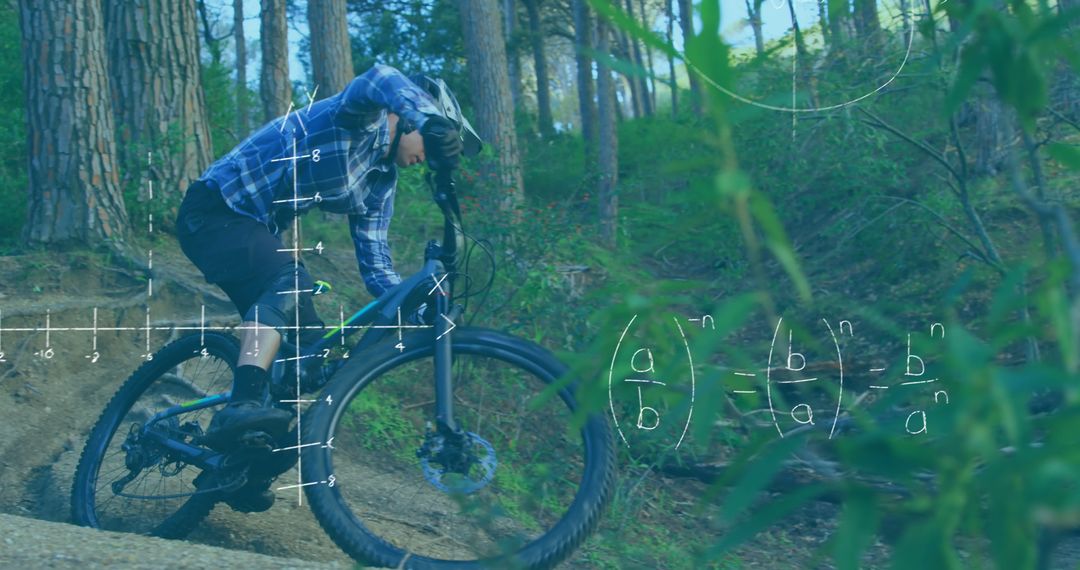 Mountain Biker Navigating Trail with Mathematics Overlay - Free Images, Stock Photos and Pictures on Pikwizard.com