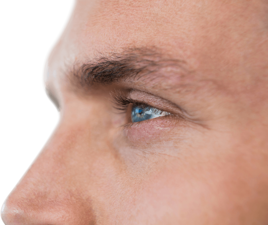 Close-Up Shot of Man's Eye on Transparent Background