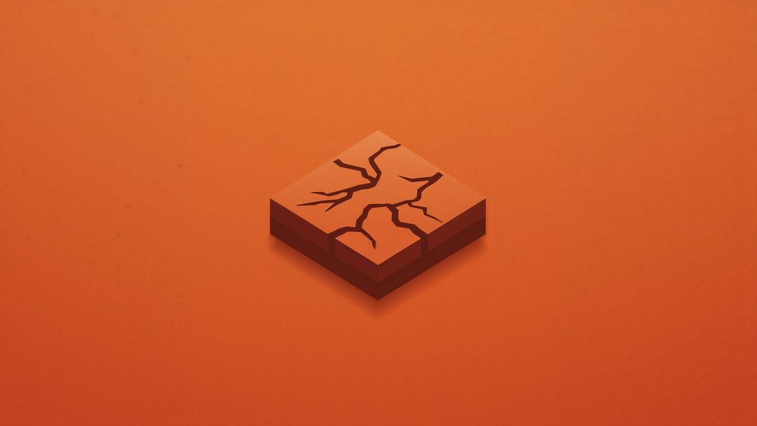 Floating Crack Tile on Vibrant Orange Background - Abstract Digital Art