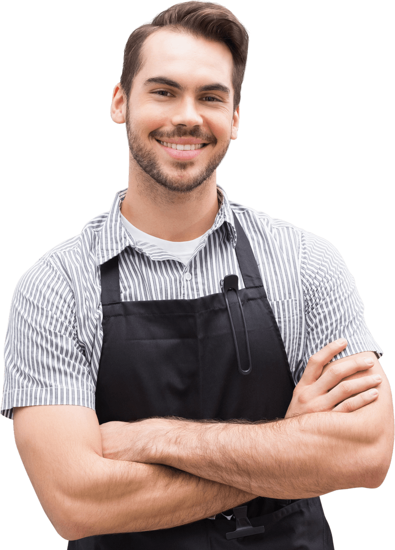 Confident Man in Apron on Transparent Background Smiling